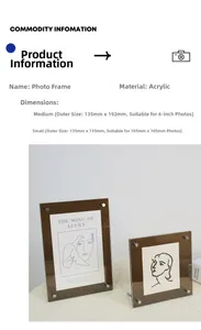 Detailed size comparison of brown acrylic photo frames in medium and small sizes