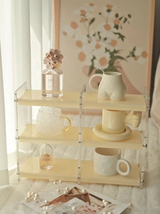 Minimalist 3-tier acrylic desktop organizer shelf for cosmetics and perfume storage