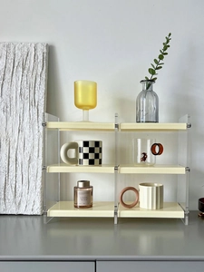 3-tier cream acrylic organizer rack for desk storage of mugs, perfumes and cosmetics