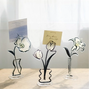 Minimalist Plastic Flower Desktop Memo Holder Photo Clip Stand Hand Drawn Style Floral Message Note Stand Office Decoration