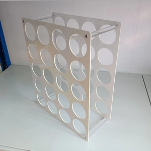 Detailed side view of 20 holes white acrylic vinyl roll holder with sturdy frame