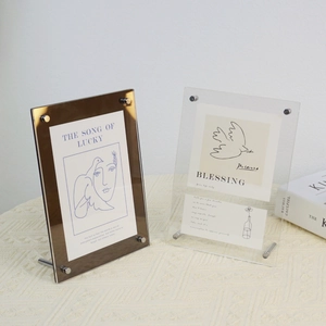 Modern Minimalist Acrylic Photo Frame Transparent Crystal Clear Desktop Picture Display Stand With Metal Bolts Home Decor