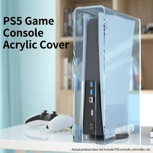 Vertical clear acrylic dust cover for PS5 console with precise side port cutouts
