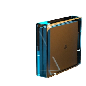 Transparent acrylic dust cover protector for PS4 Pro gaming console with sleek blue edges