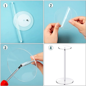 Step-by-step assembly guide for the clear acrylic display stand with round base and top