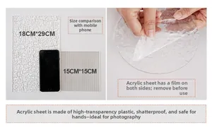 Detail showing acrylic water ripple sheet size comparison and protective film removal