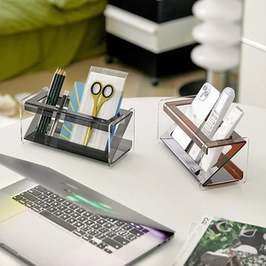Organizador de escritorio nórdico de acrílico para mandos y papelería, color ámbar y gris