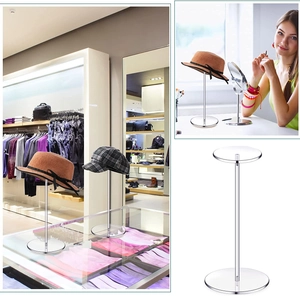 Detailed structure of clear acrylic hat stand with metal pillar and stable round base