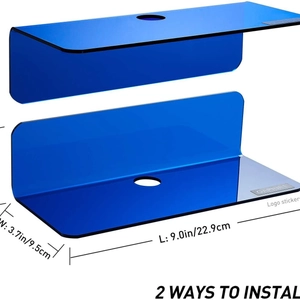 Set of 2 blue acrylic floating shelves with 9-inch dimensions for wall mounted storage