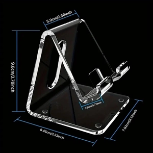 Detailed dimension drawing of transparent acrylic phone stand with 9.6cm height
