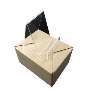Large clear acrylic display stand with L-shaped tilted support for books and tablets