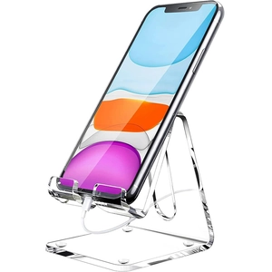 Minimalist Acrylic Desktop Phone Holder Transparent Cell Phone Stand With Charging Port Design Universal Phone Tablet Bracket