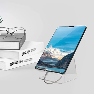 Support de tablette minimaliste en acrylique transparent avec trou de chargement