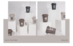Detailed view of coffee pods with different roast levels and numbers on textured stands