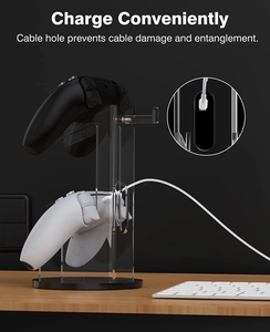 Dual-tier acrylic controller stand featuring cable management and steady base