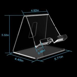 Dimensions détaillées du support de tablette en acrylique transparent avec base stable