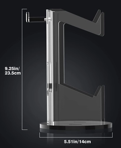 Clear acrylic display stand with dimensions 9.25in height and 5.51in round base for VR headset