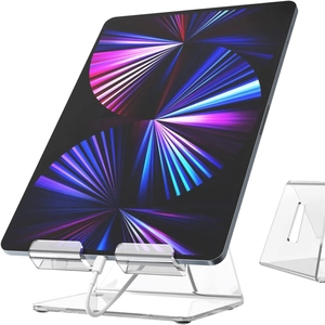 Support de tablette en acrylique transparent avec passage de câble et patins antidérapants