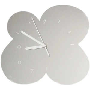 Minimalist light grey clover wall clock with asymmetric dial and matte finish style