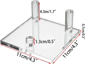 Macro detail of acrylic display stand with square base and three tiered pillars for minerals