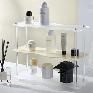 Estante de Exhibición de Acrílico de 3 Niveles con Forma de Onda Organizador de Almacenamiento de Perfume de Maquillaje de Escritorio Moderno Desmontable para Dormitorio Baño Tocador