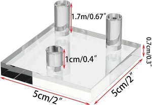 Detailed dimensions of acrylic three-peg display stand for minerals and crystals