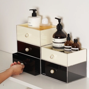 Boîte De Rangement Maquillage En Acrylique Avec Poignées En Künstliche Perles Tiroir De Bureau Pour Bijoux Et Cosmétiques Élégante