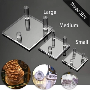 Three-piece acrylic display stand set with square bases for crystals and minerals