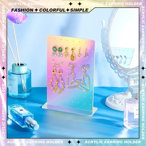 Holographic acrylic earring organizer board with multiple holes on a stable base