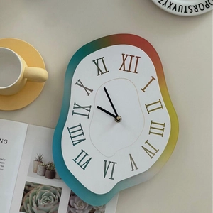 Artistic melting wall clock with rainbow gradient edges and vintage Roman numerals