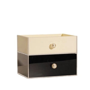 Organisateur maquillage acrylique moderne avec poignées perles et tiroirs à deux niveaux