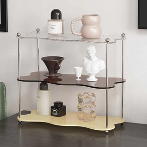 Estante de Exhibición de Escritorio de Acrílico de Varios Niveles Borde de Ola Nórdica Estante de Almacenamiento Para Perfume Maquillaje Decoración