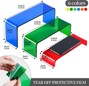 Tableau des tailles détaillé pour présentoirs en acrylique coloré avec trois supports en U