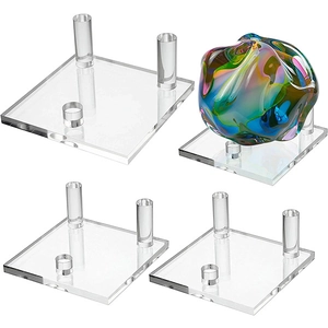 Set of 4 transparent acrylic display stands with three-peg design for crystal ball minerals