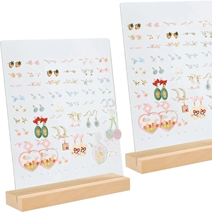 2er-Pack Acryl-Ohrringständer mit Holzsockel zur Aufbewahrung von Schmuck