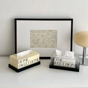 Portafazzoletti in Acrilico Minimalista Moderno Crema Bianco Opaco Home Sweet Home Stampa Lettere Scatola Portacarte per Desktop
