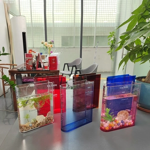 Gradient acrylic book-shaped flower vase and mini fish tank in red and blue styles