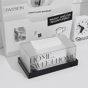 Porta fazzoletti moderno in acrilico nero satinato con scritta Home Sweet Home decor