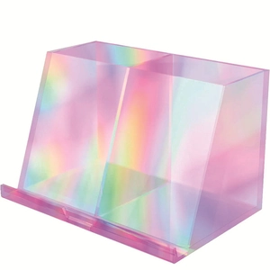 High Quality Iridescent Acrylic Desk Organizer With Tablet Phone Holder Multifunctional Rainbow Office Stationery Storage Box Pen Holder