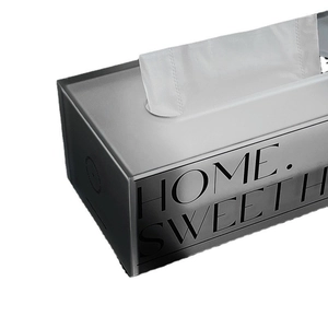 Scatola porta fazzoletti in acrilico argento con scritta Home Sweet Home per soggiorno