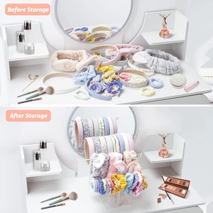 Before and after comparison of acrylic jewelry organizer for headbands and bracelets
