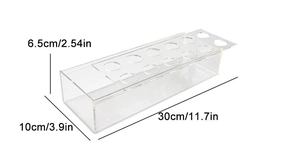 Detailed view of rectangular acrylic flower vase with 12 holes and dimensions marked