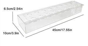 Detailed size chart for 45cm clear acrylic rectangular flower vase with 12 round holes