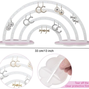 Rainbow acrylic earring display stand with cloud base and protective film guide