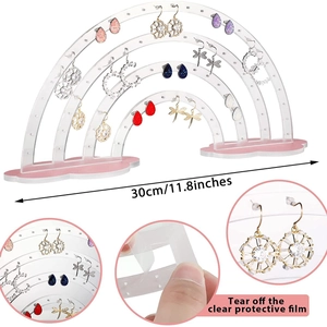 Rainbow bridge acrylic earring stand with pink cloud base and 4-tier storage holes