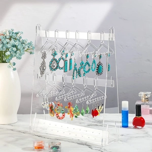 Rainbow acrylic earring organizer with mini hangers and double-layer storage rack