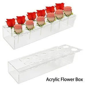 Modern rectangular acrylic flower vase with 12 holes for rose centerpiece home wedding decor