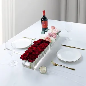 Modern rectangular acrylic flower vase for wedding tables with transparent multi-hole design