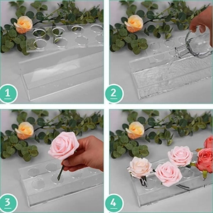 Modern rectangular acrylic flower vase setup steps with twelve holes for table decor