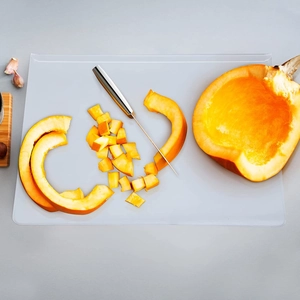 Clear acrylic cutting board for kitchen counter with anti-slip feature and large work surface